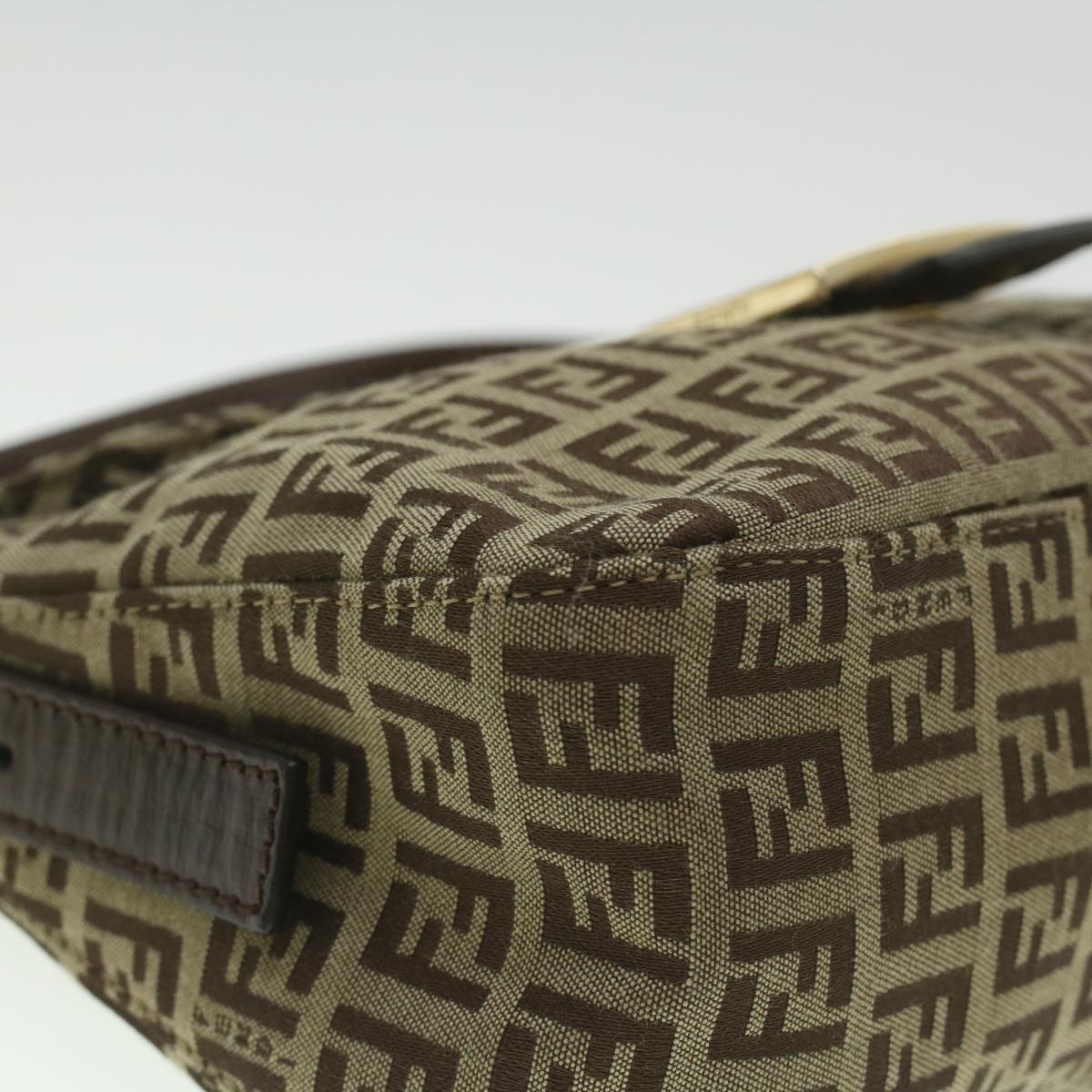 FENDI Zucca Canvas Mamma Baguette Shoulder Bag Nylon Brown Black am3973