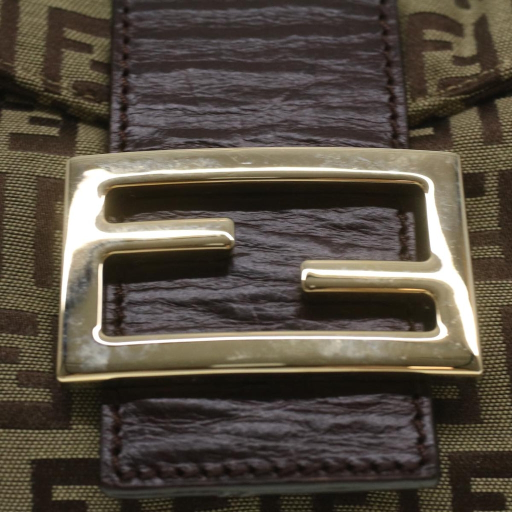 FENDI Zucca Canvas Mamma Baguette Shoulder Bag Nylon Brown Black am3973