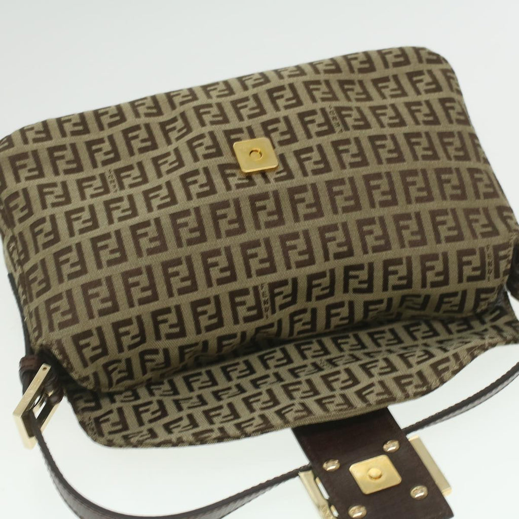 FENDI Zucca Canvas Mamma Baguette Shoulder Bag Nylon Brown Black am3973
