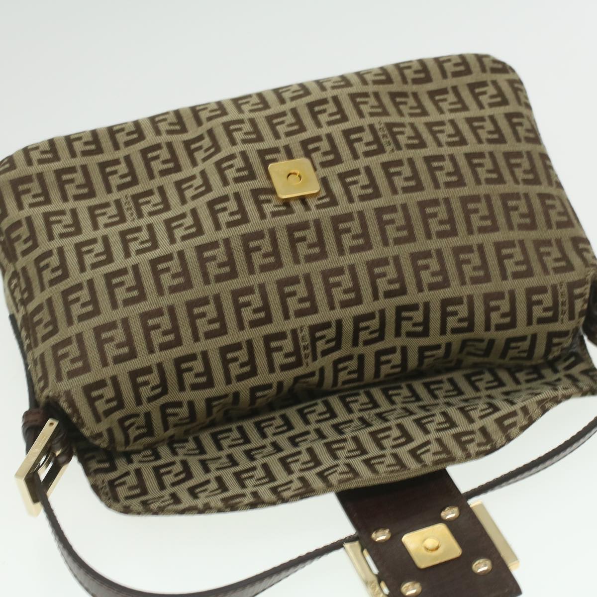 FENDI Zucca Canvas Mamma Baguette Shoulder Bag Nylon Brown Black am3973