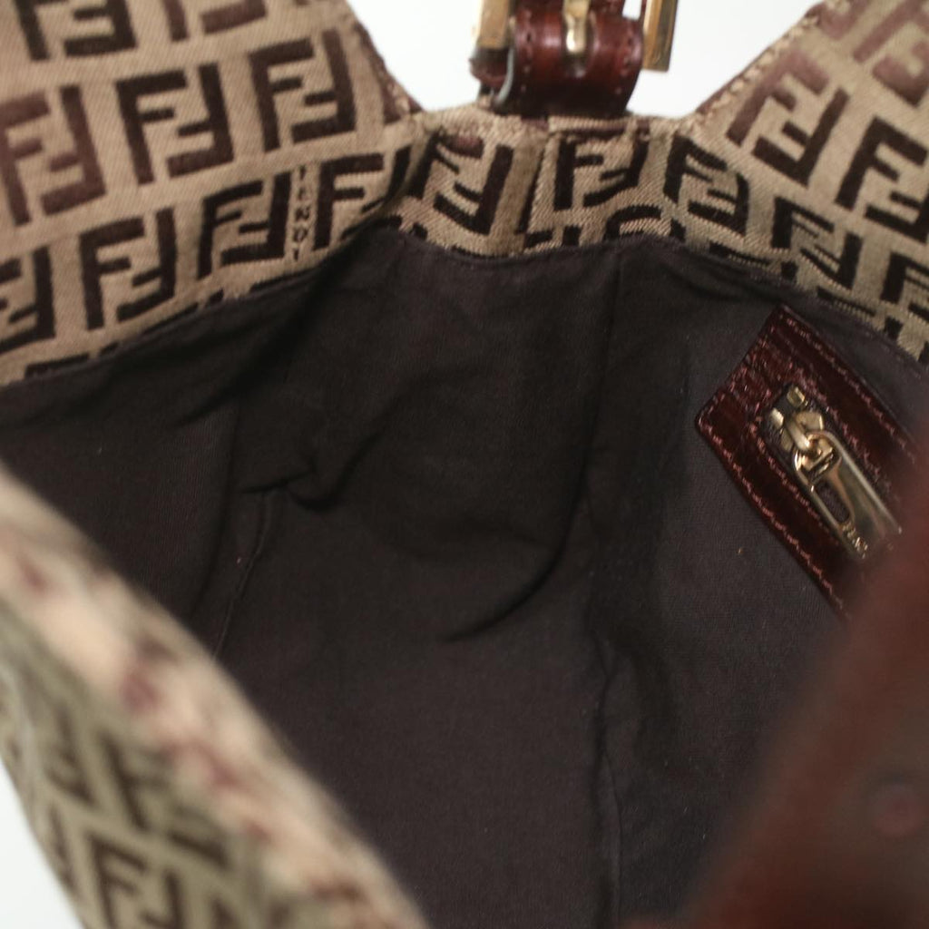FENDI Zucca Canvas Mamma Baguette Shoulder Bag Nylon Brown Black am3973