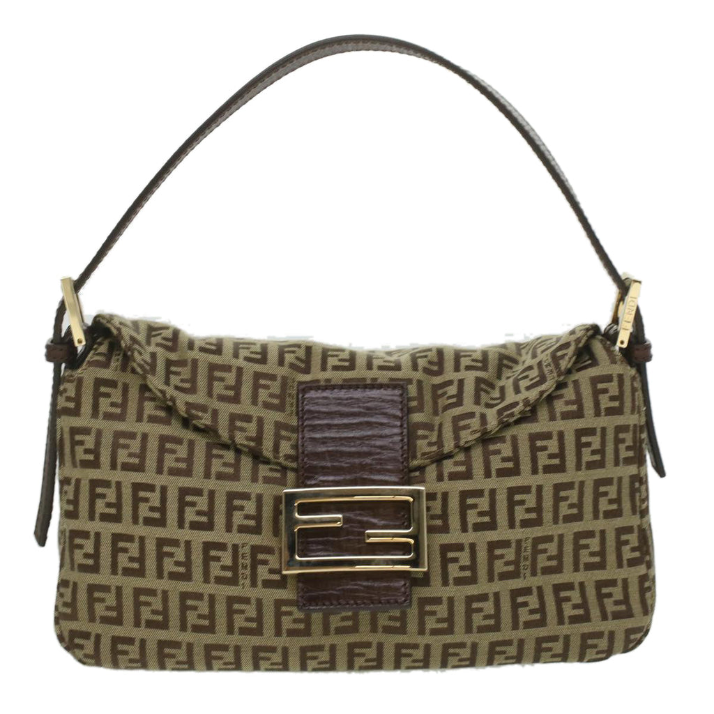 FENDI Zucca Canvas Mamma Baguette Shoulder Bag Nylon Brown Black am3973