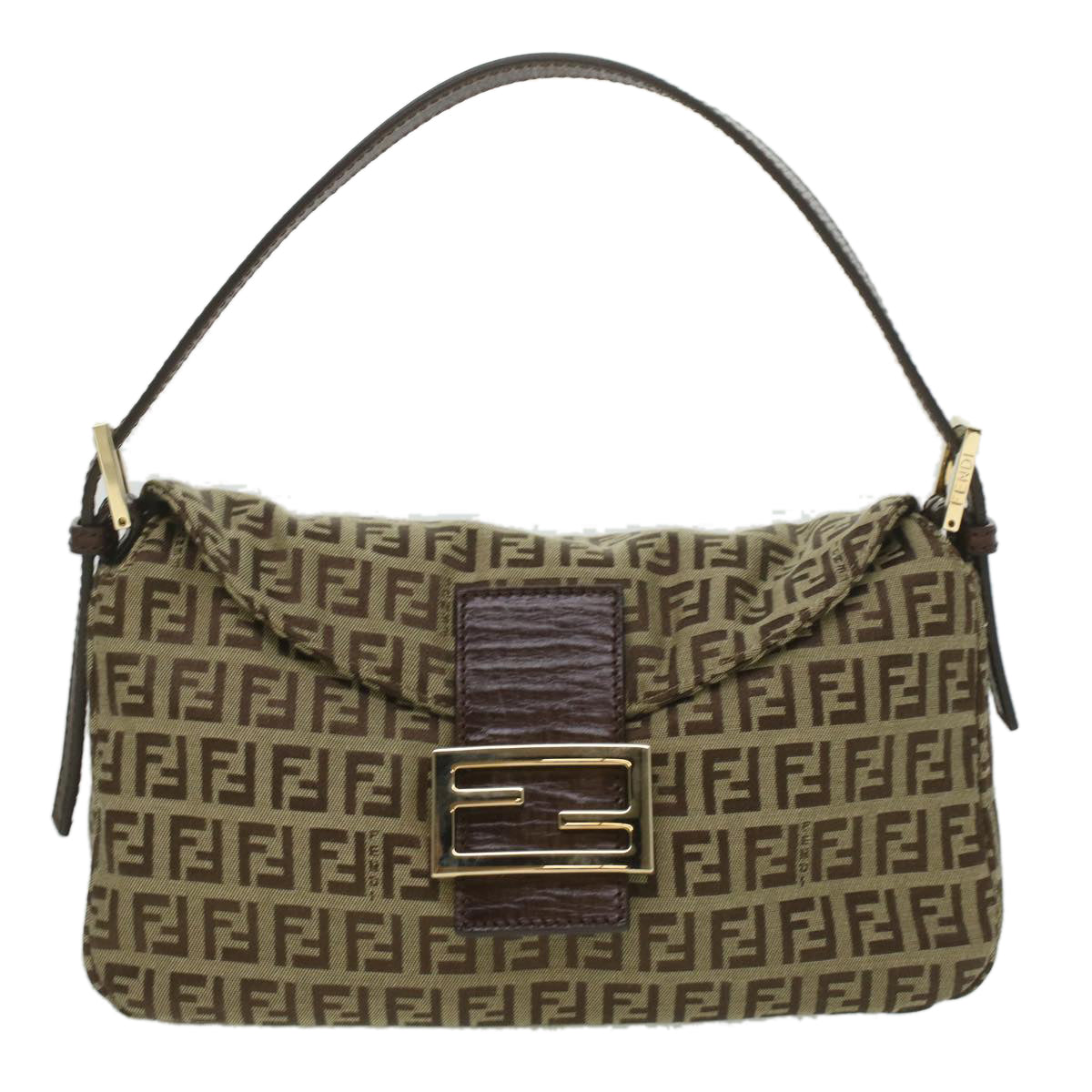 FENDI Zucca Canvas Mamma Baguette Shoulder Bag Nylon Brown Black am3973