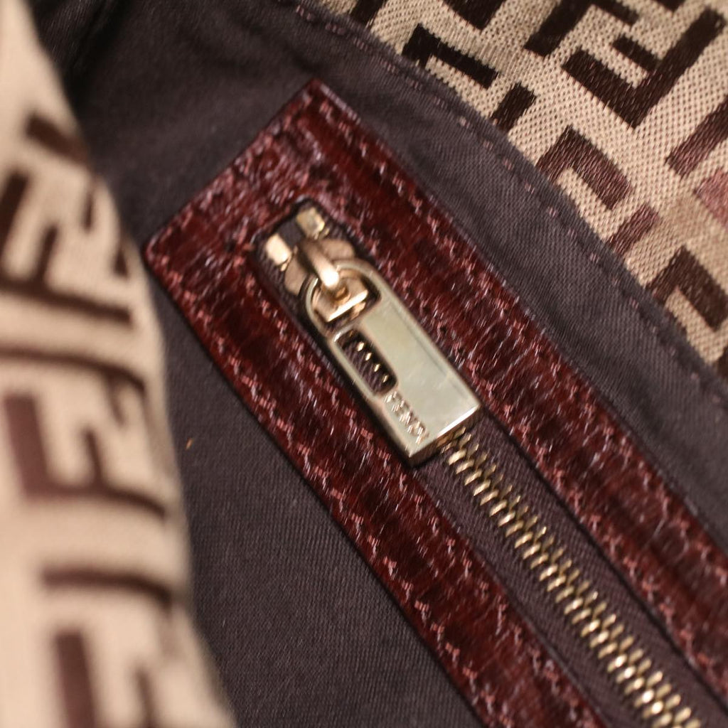 FENDI Zucca Canvas Mamma Baguette Shoulder Bag Nylon Brown Black am3973