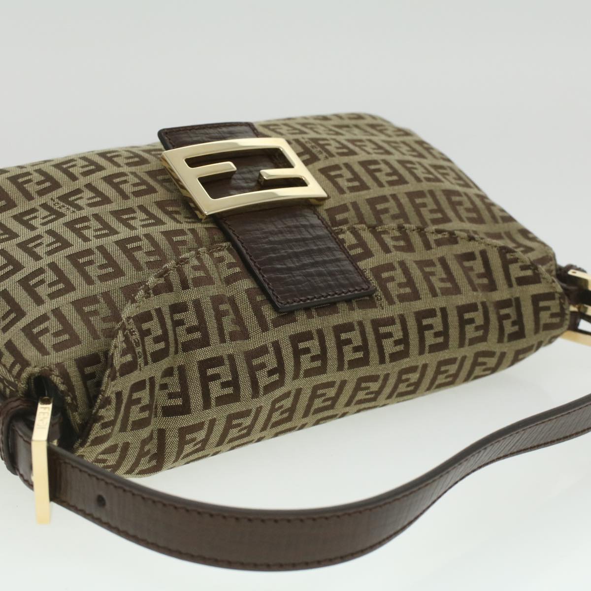 FENDI Zucca Canvas Mamma Baguette Shoulder Bag Nylon Brown Black am3973