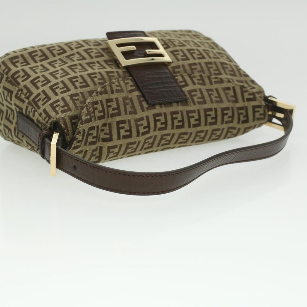 FENDI Zucca Canvas Mamma Baguette Shoulder Bag Nylon Brown Black am3973