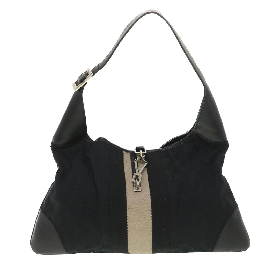 GUCCI GG Canvas Jackie Shoulder Bag Black 001.4075 am3986