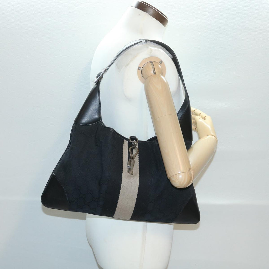 GUCCI GG Canvas Jackie Shoulder Bag Black 001.4075 am3986