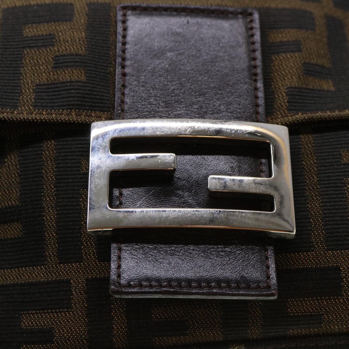 FENDI Zucca Canvas Mamma Baguette Shoulder Bag Brown Black 232126424 am4025