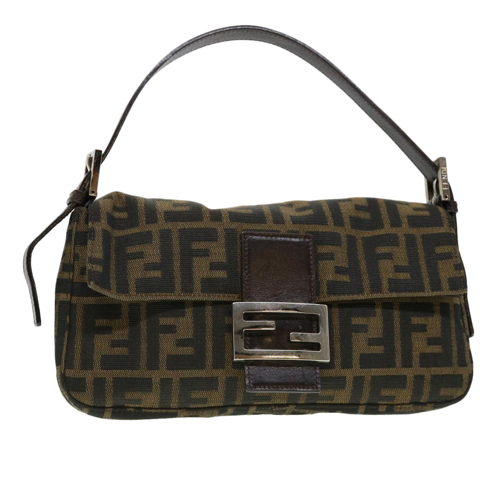 FENDI Zucca Canvas Mamma Baguette Shoulder Bag Brown Black 232126424 am4025