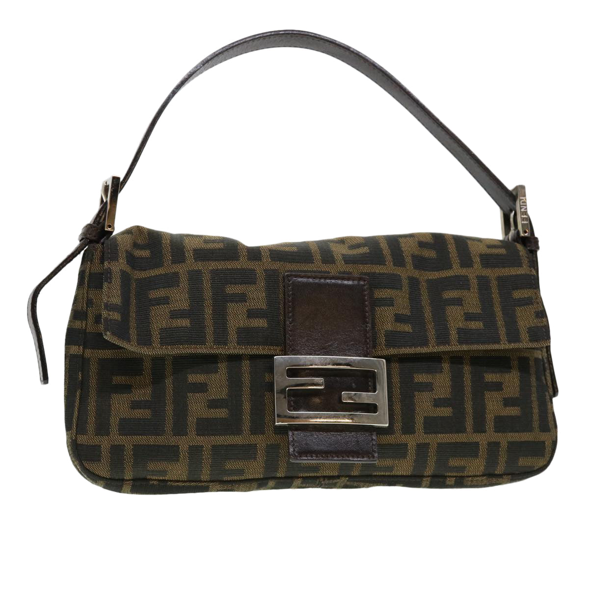 FENDI Zucca Canvas Mamma Baguette Shoulder Bag Brown Black 232126424 am4025