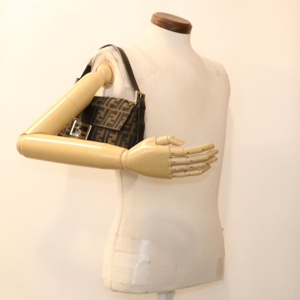 FENDI Zucca Canvas Mamma Baguette Shoulder Bag Brown Black 232126424 am4025