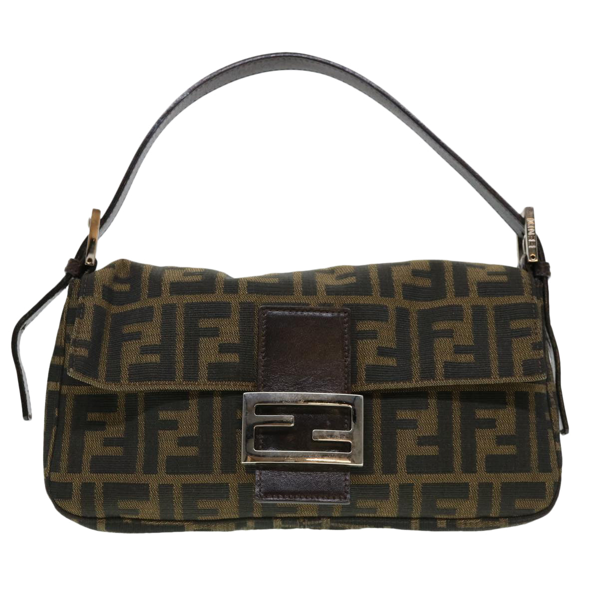 FENDI Zucca Canvas Mamma Baguette Shoulder Bag Brown Black 232126424 am4025