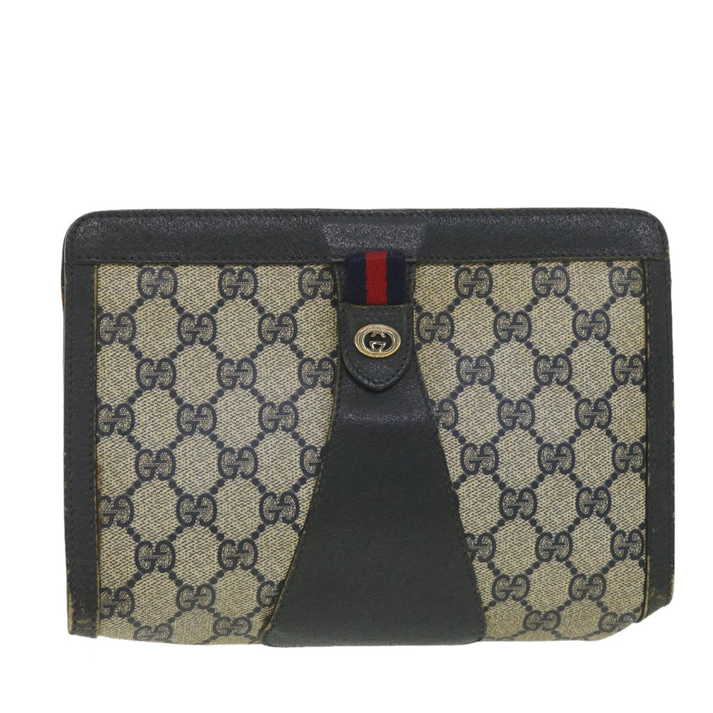 GUCCI GG Canvas Sherry Line Clutch Bag Gray Red Navy 89.01.032 am4045