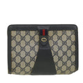GUCCI GG Canvas Sherry Line Clutch Bag Gray Red Navy 89.01.032 am4045