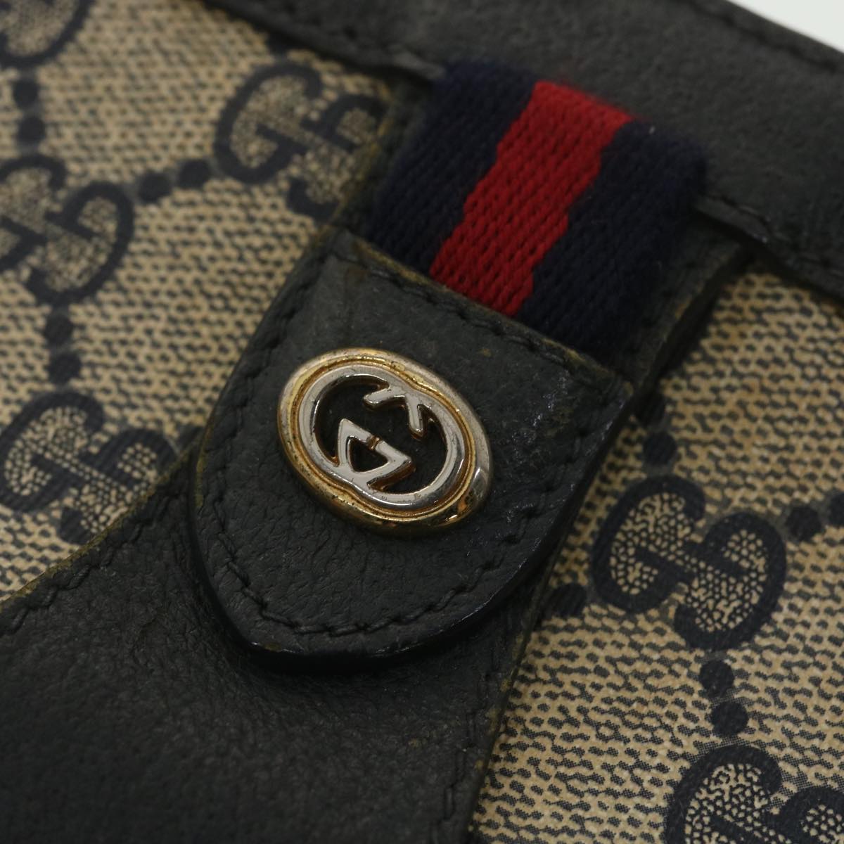 GUCCI GG Canvas Sherry Line Clutch Bag Gray Red Navy 89.01.032 am4045