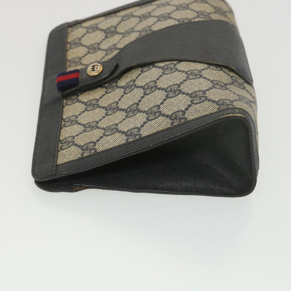 GUCCI GG Canvas Sherry Line Clutch Bag Gray Red Navy 89.01.032 am4045