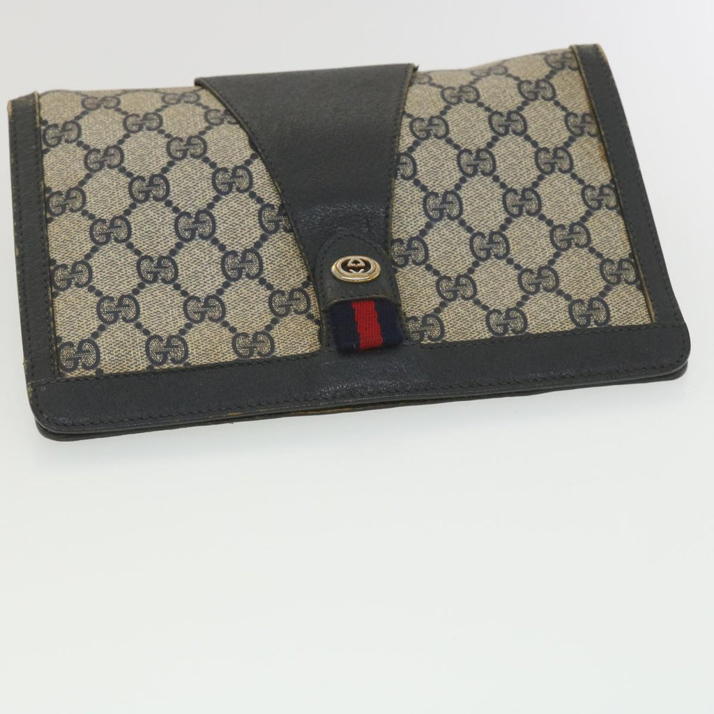 GUCCI GG Canvas Sherry Line Clutch Bag Gray Red Navy 89.01.032 am4045