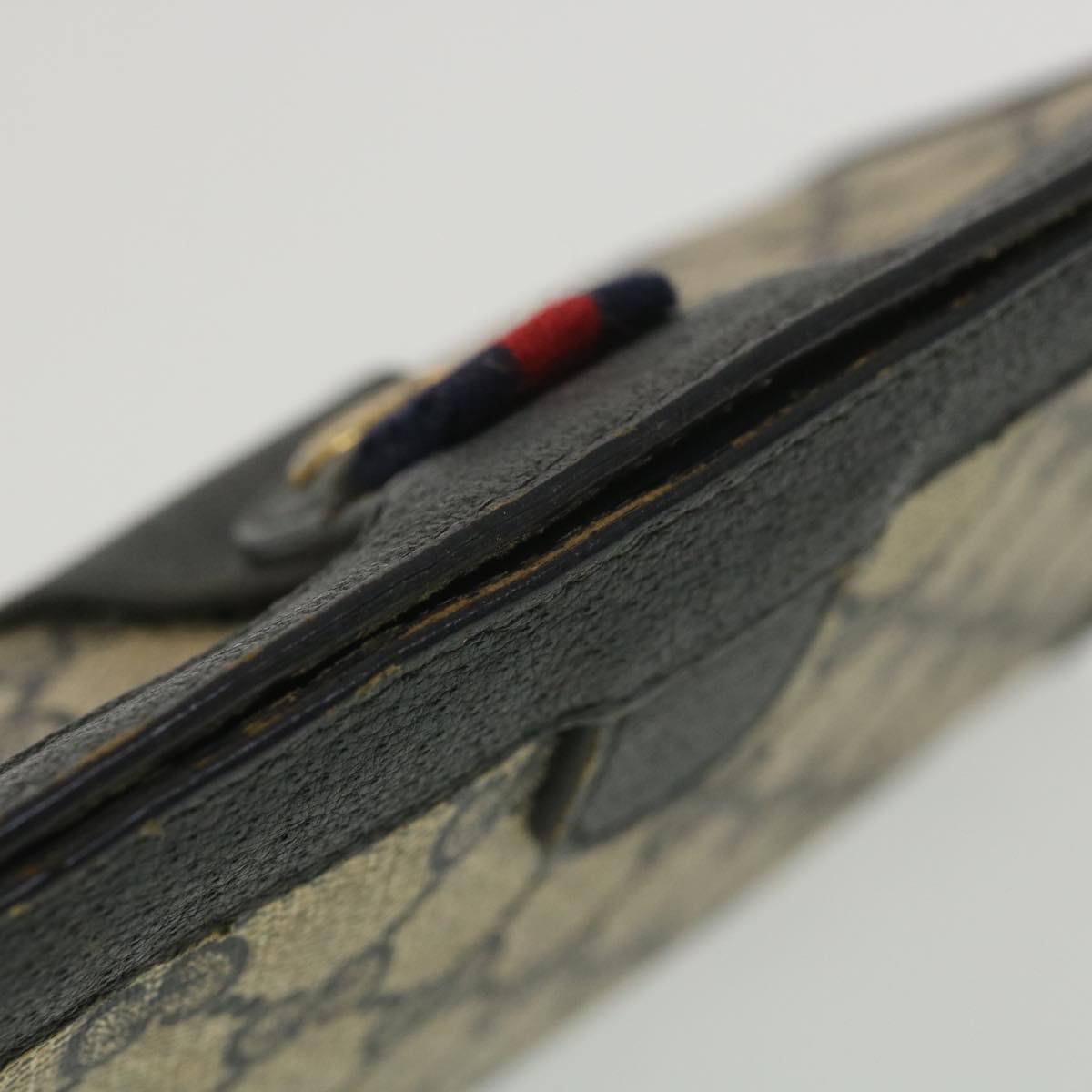 GUCCI GG Canvas Sherry Line Clutch Bag Gray Red Navy 89.01.032 am4045