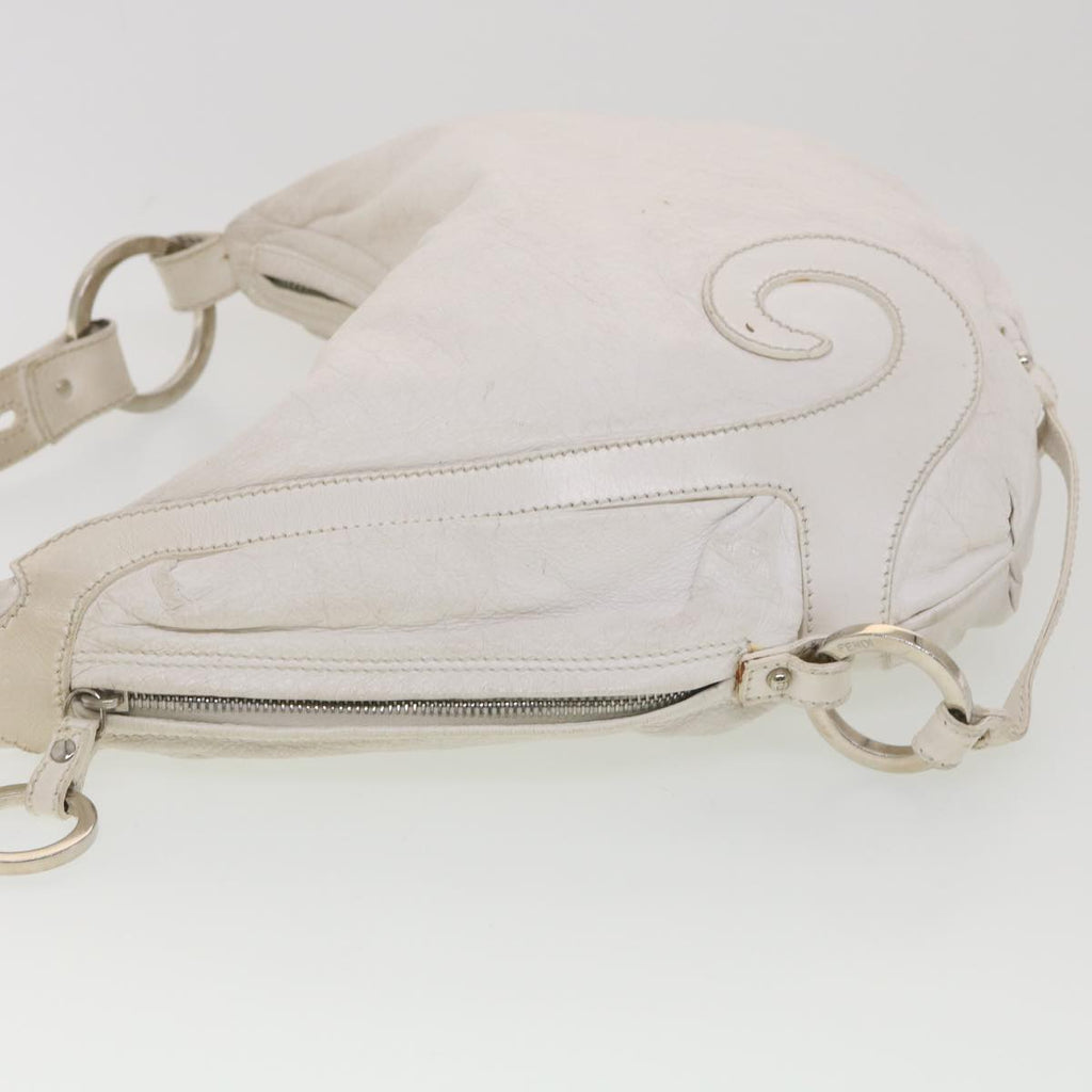 FENDI Shoulder Bag Leather White Auth am4051