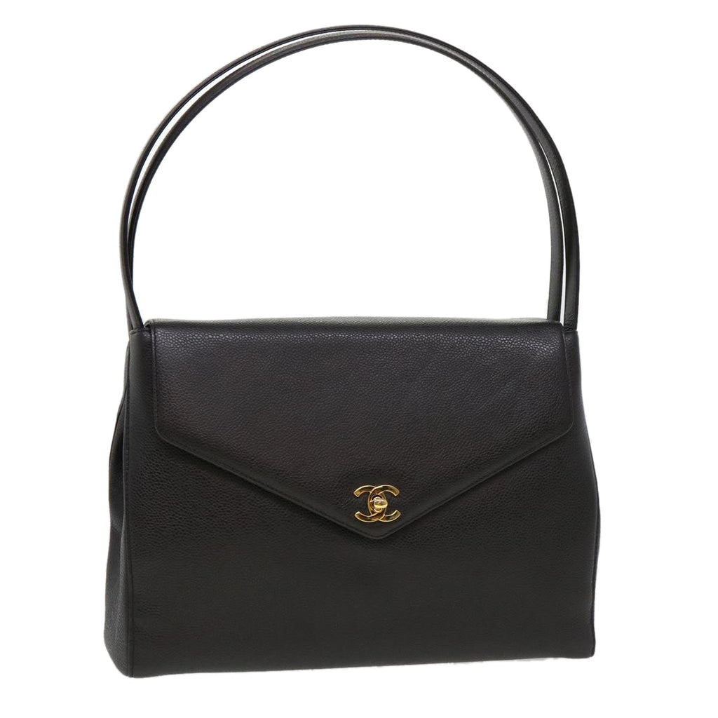 CHANEL Shoulder Bag Caviar Skin Black CC am4067