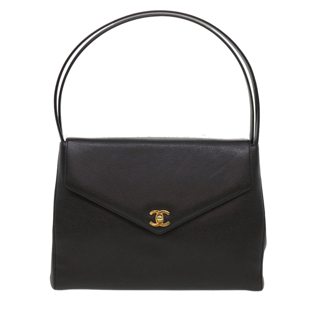 CHANEL Shoulder Bag Caviar Skin Black CC am4067