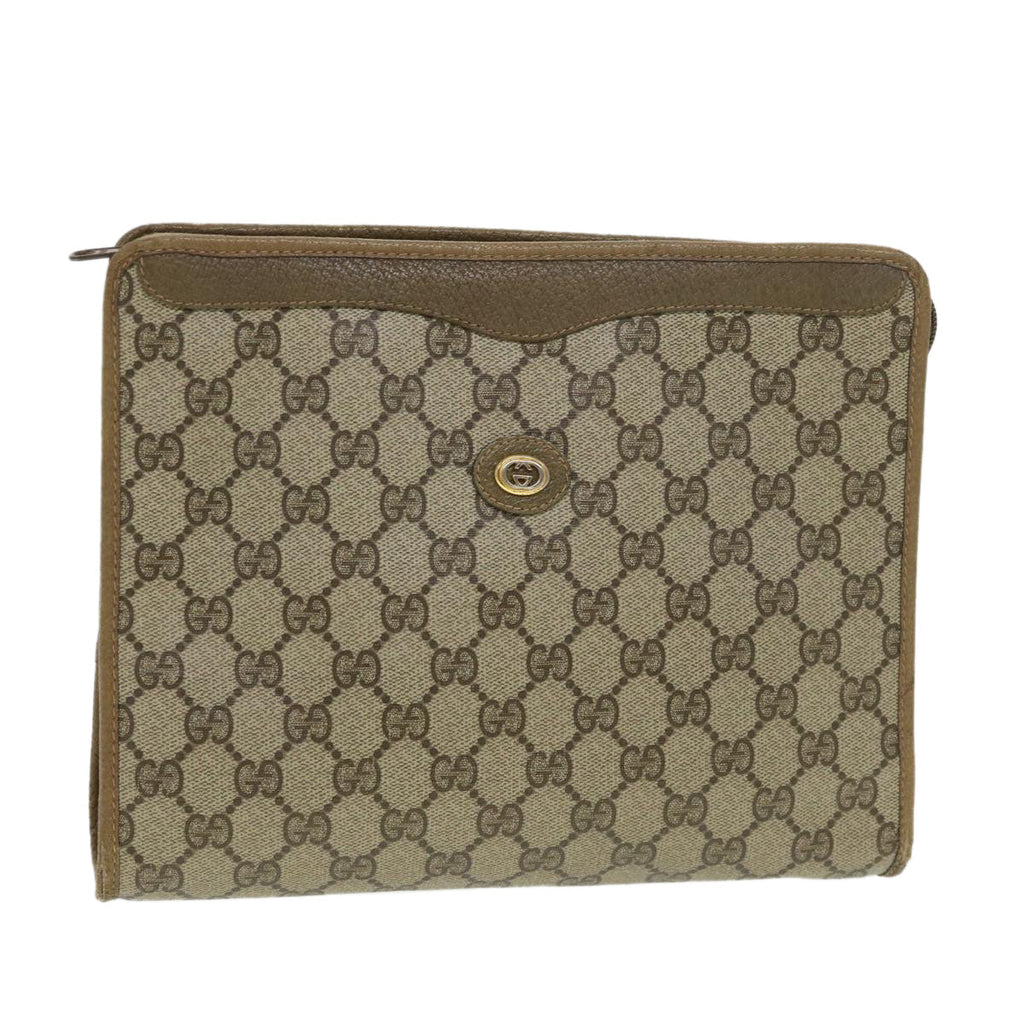 GUCCI GG Canvas Clutch Bag PVC Leather Beige 97.01.038 am4070