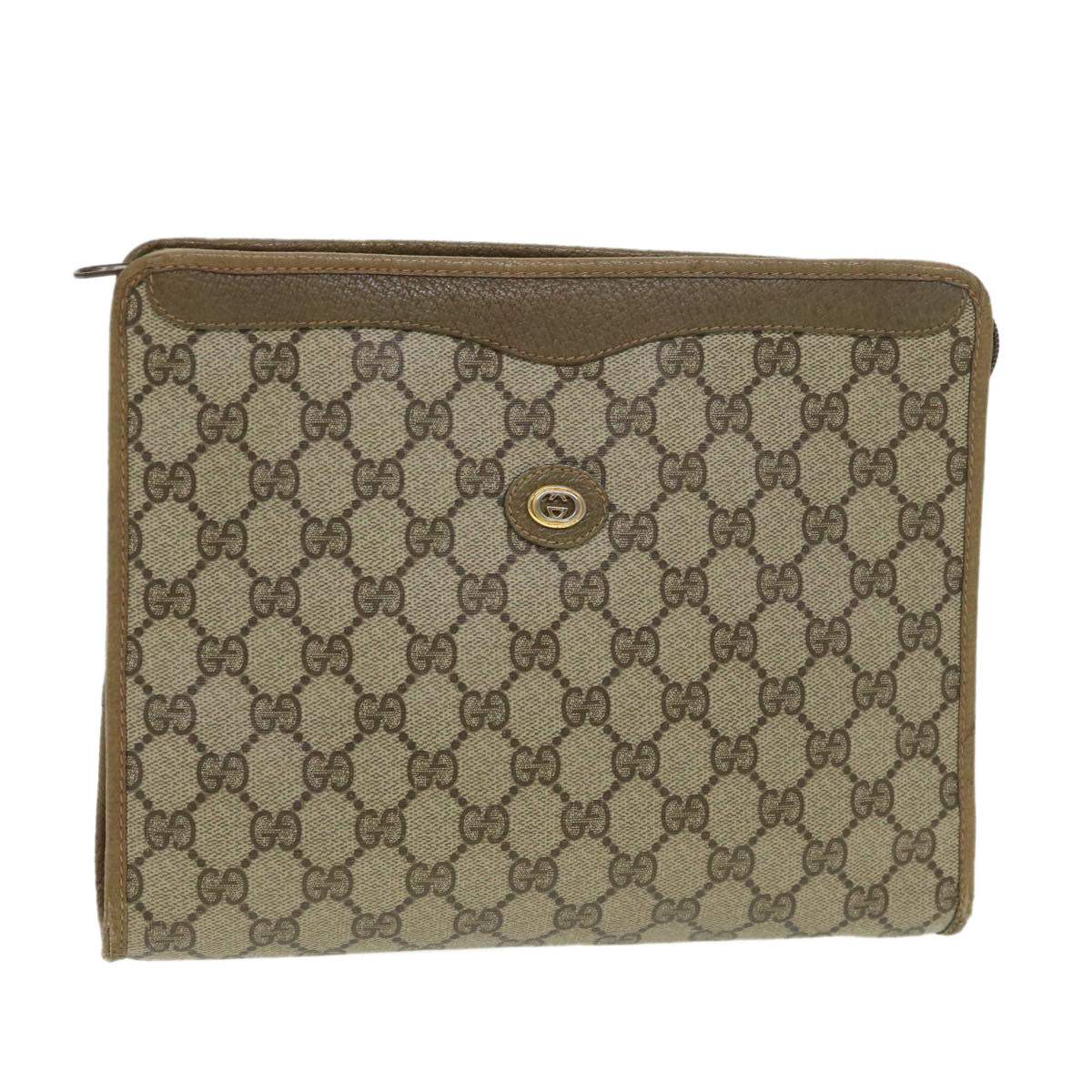 GUCCI GG Canvas Clutch Bag PVC Leather Beige 97.01.038 am4070