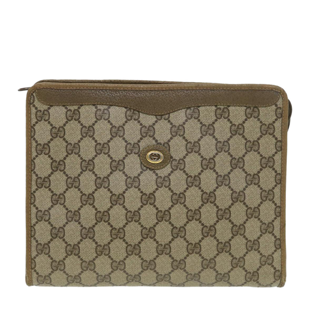 GUCCI GG Canvas Clutch Bag PVC Leather Beige 97.01.038 am4070