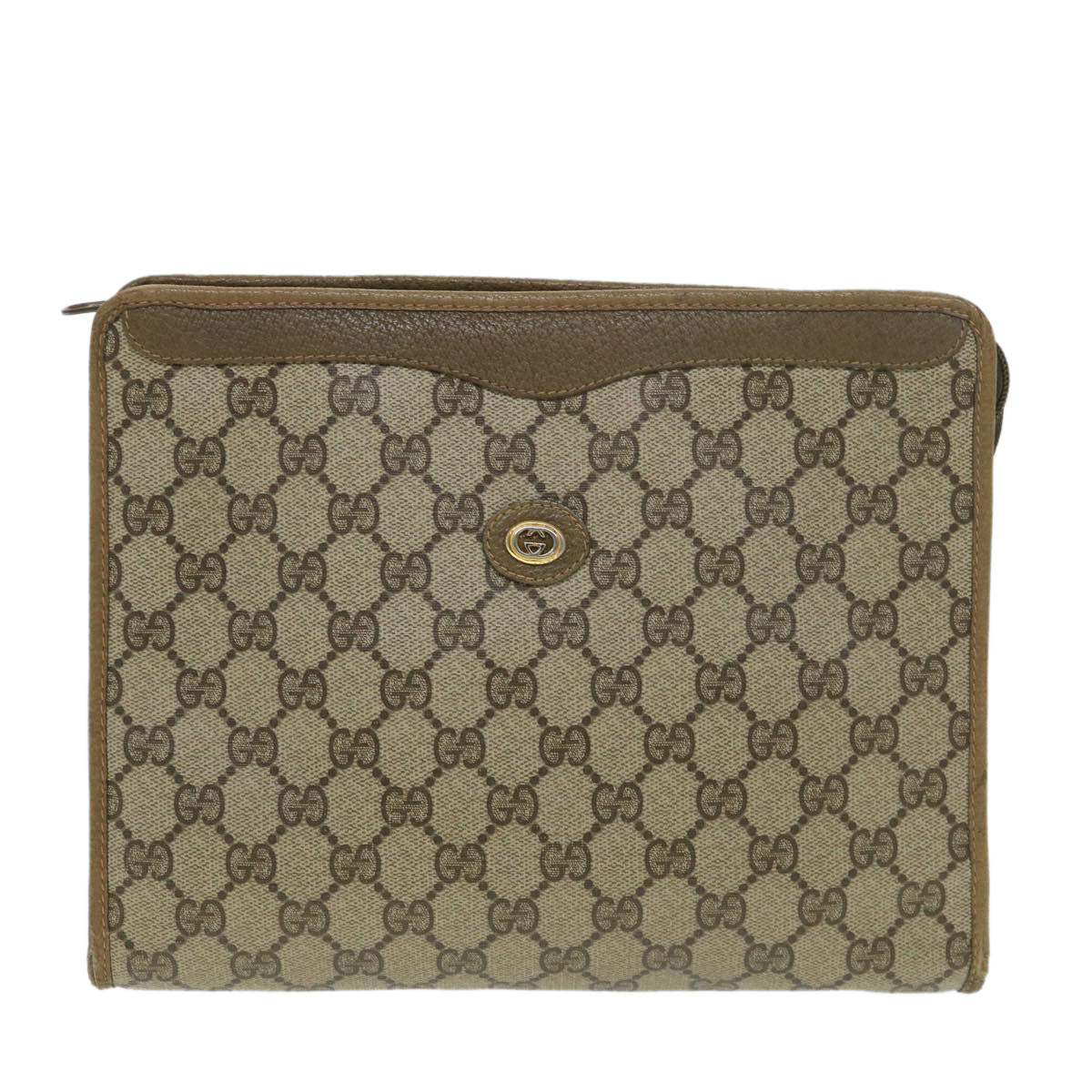 GUCCI GG Canvas Clutch Bag PVC Leather Beige 97.01.038 am4070