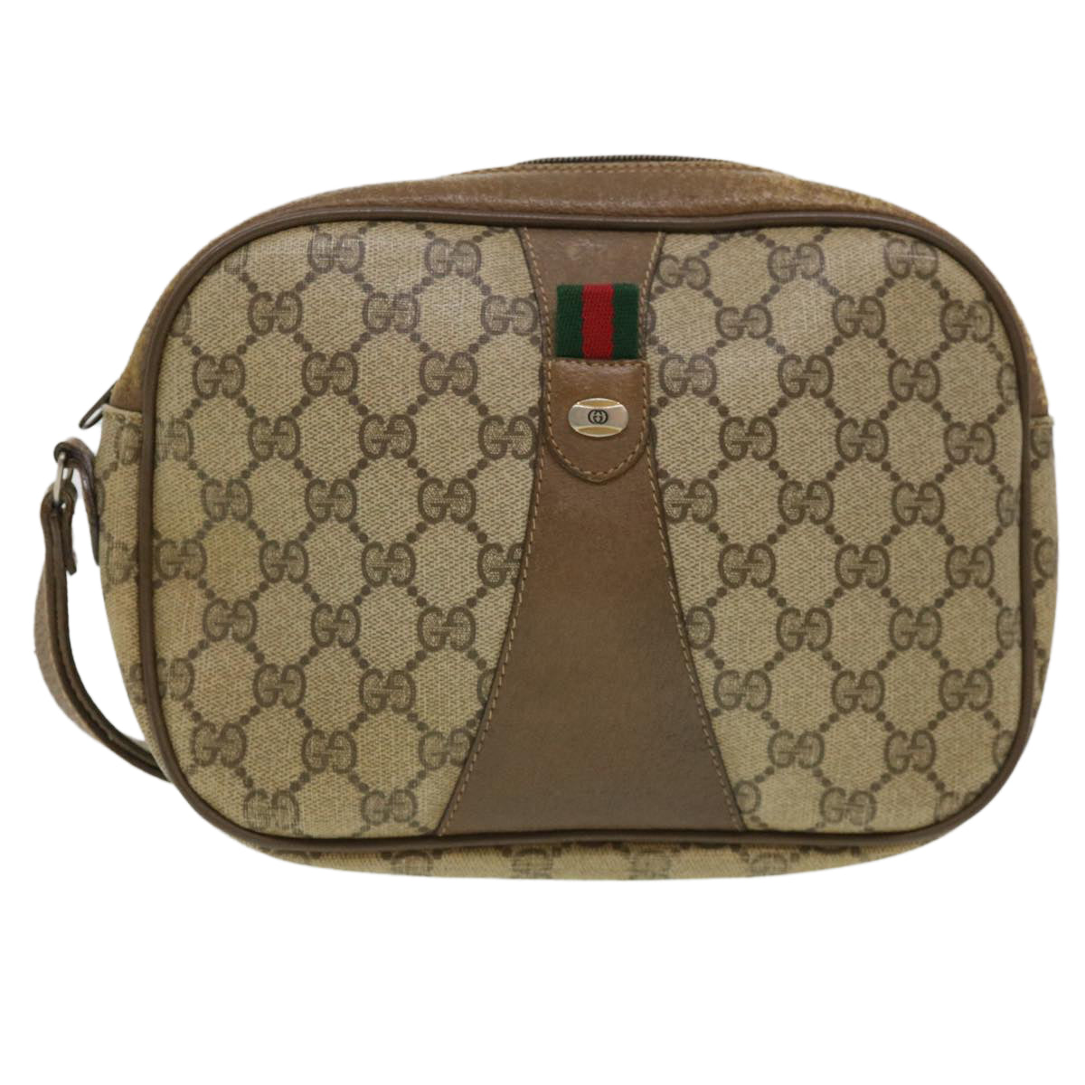 GUCCI GG Canvas Web Sherry Line Clutch Bag Beige Red Green am4114