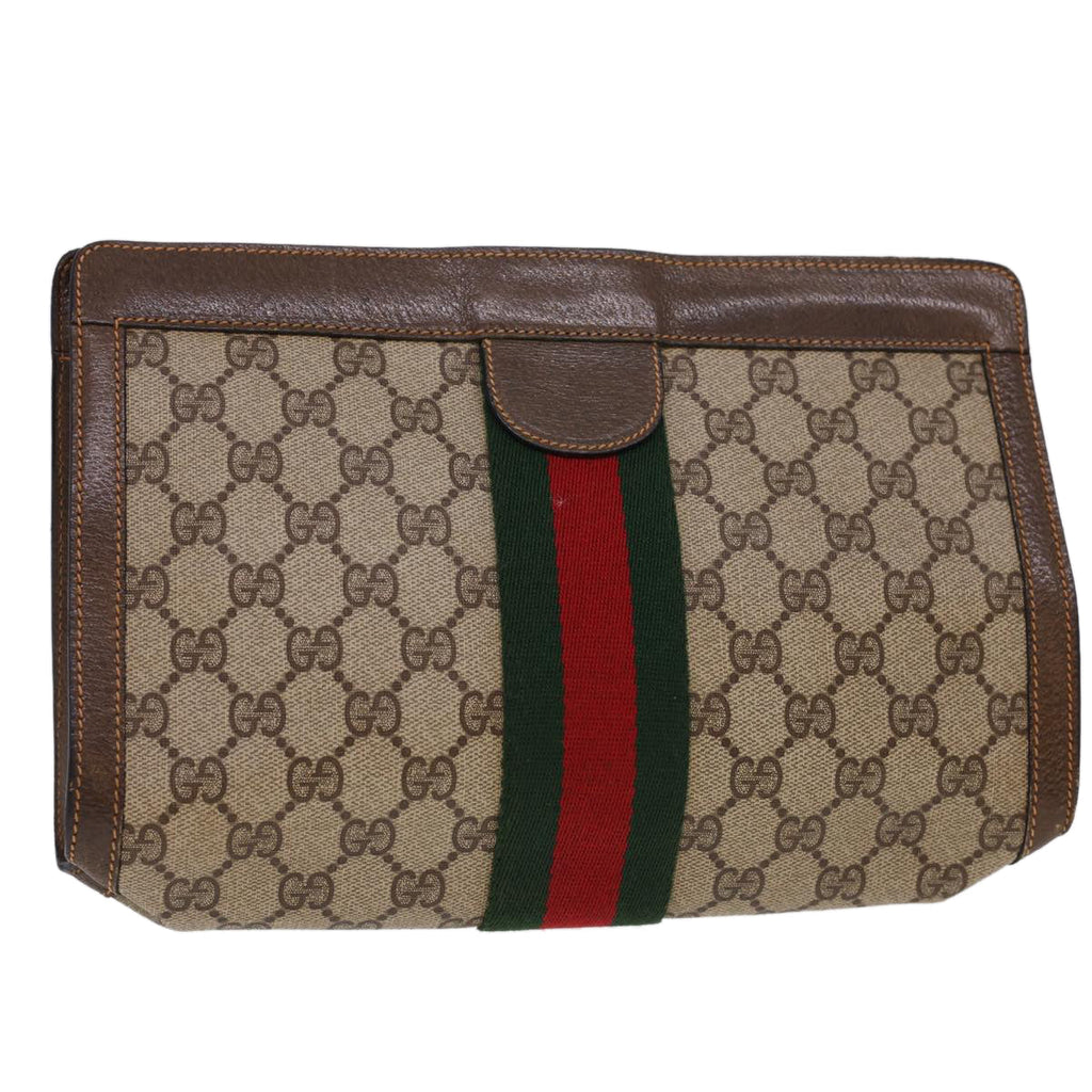 GUCCI GG Canvas Web Sherry Line Clutch Bag Beige Red Green 8901002 am4170