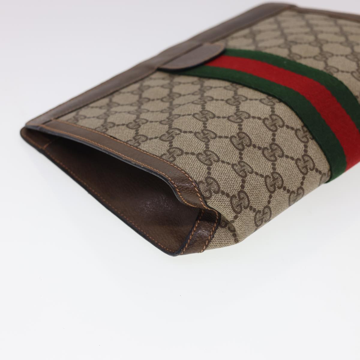 GUCCI GG Canvas Web Sherry Line Clutch Bag Beige Red Green 8901002 am4170