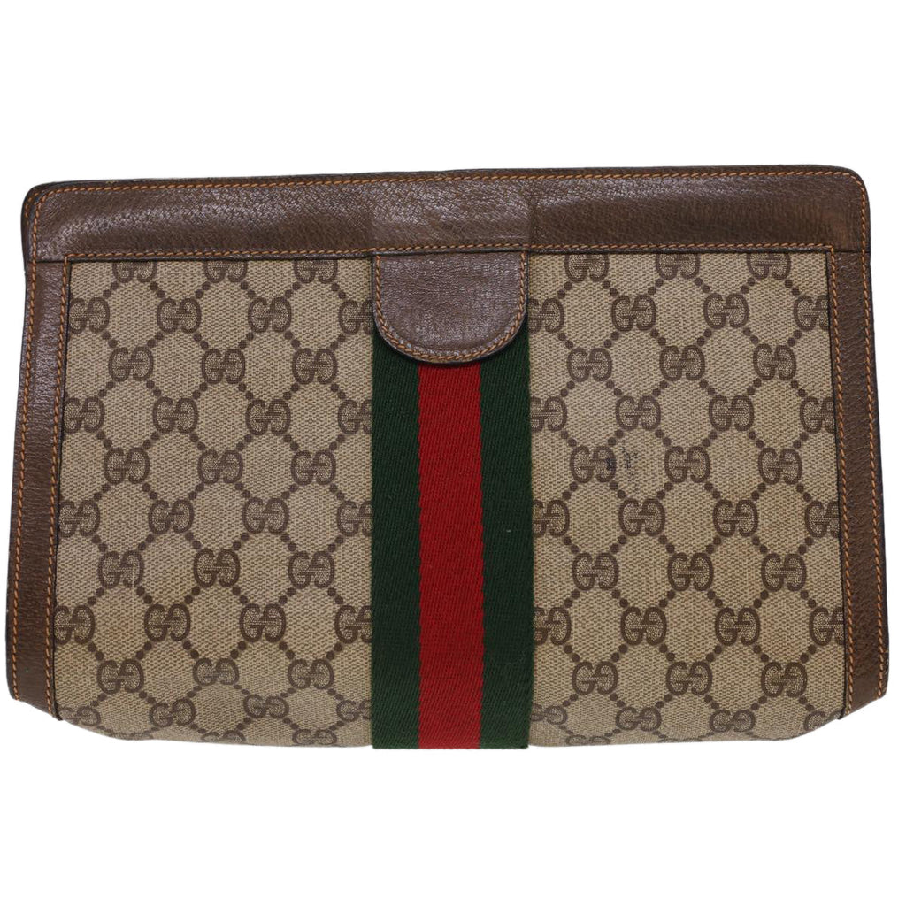 GUCCI GG Canvas Web Sherry Line Clutch Bag Beige Red Green 8901002 am4170