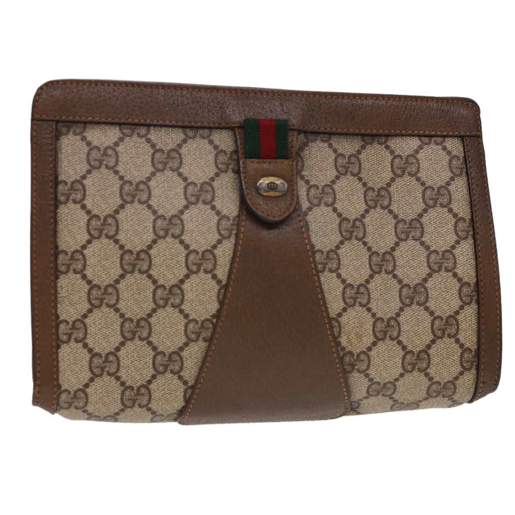 GUCCI GG Canvas Web Sherry Line Clutch Bag PVC Leather Beige Red am4171