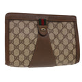 GUCCI GG Canvas Web Sherry Line Clutch Bag PVC Leather Beige Red am4171