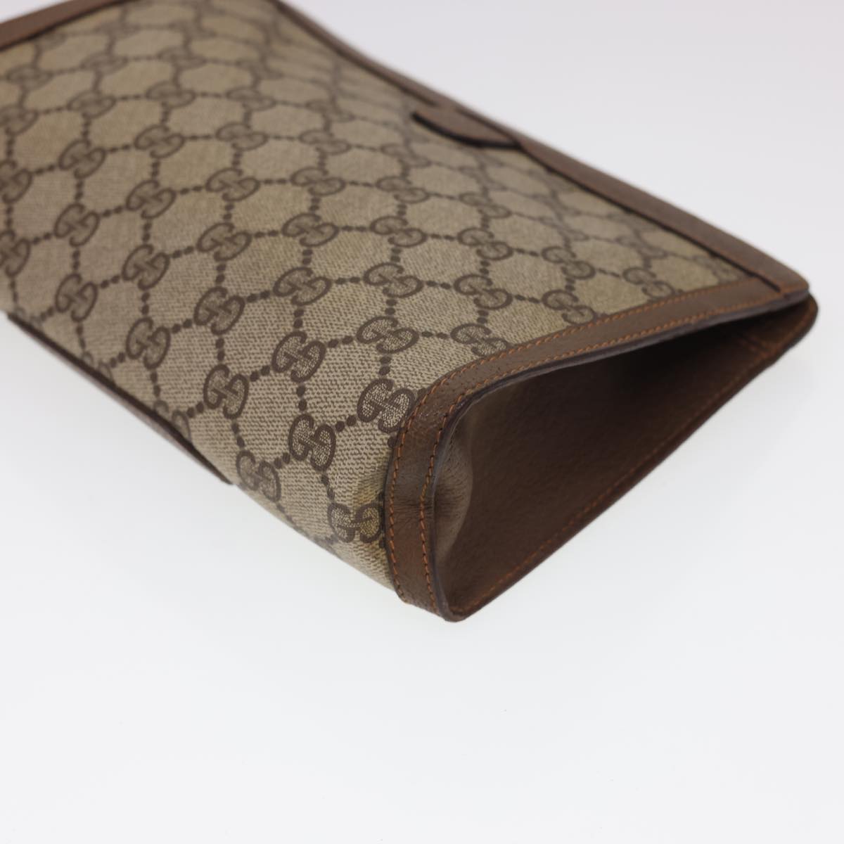 GUCCI GG Canvas Web Sherry Line Clutch Bag PVC Leather Beige Red am4171