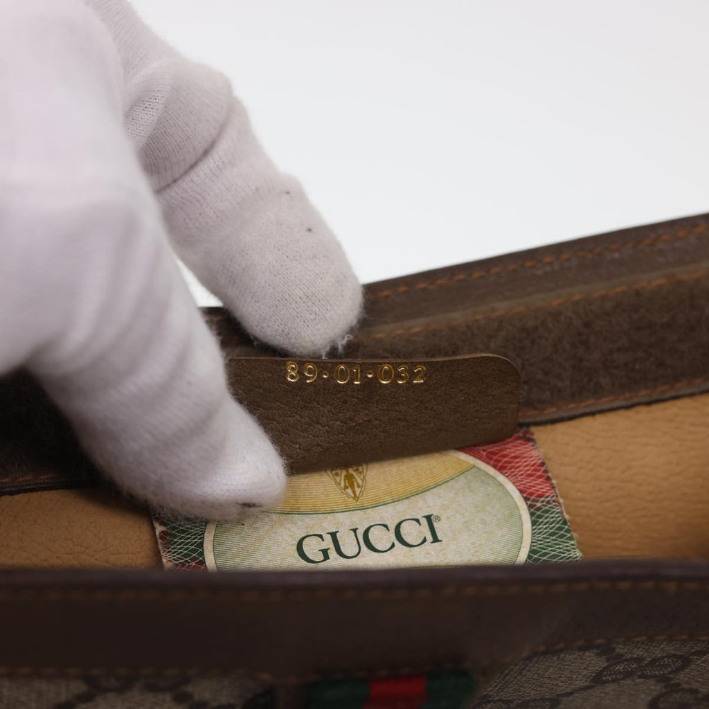 GUCCI GG Canvas Web Sherry Line Clutch Bag PVC Leather Beige Red am4171