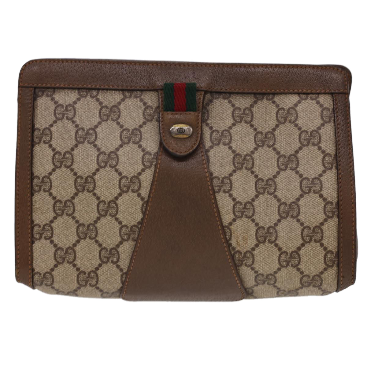 GUCCI GG Canvas Web Sherry Line Clutch Bag PVC Leather Beige Red am4171