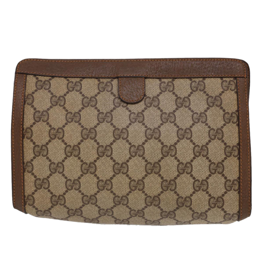 GUCCI GG Canvas Web Sherry Line Clutch Bag PVC Leather Beige Red am4171