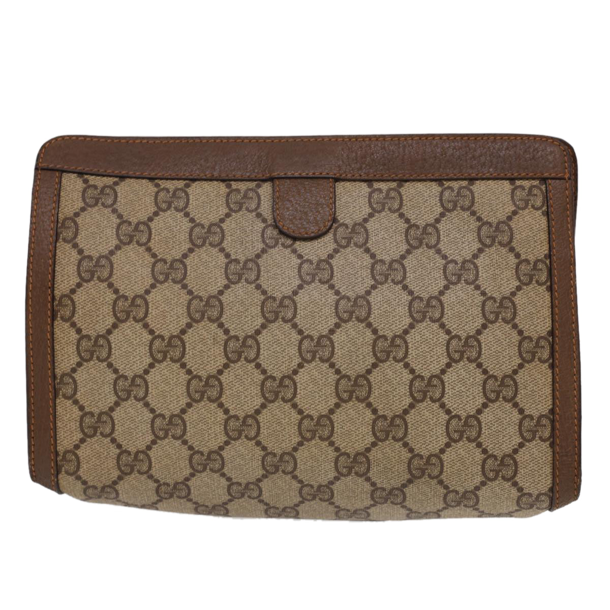 GUCCI GG Canvas Web Sherry Line Clutch Bag PVC Leather Beige Red am4171