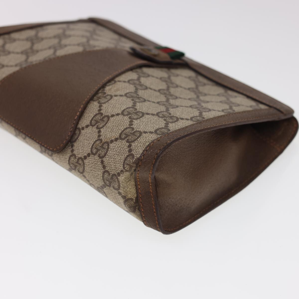 GUCCI GG Canvas Web Sherry Line Clutch Bag PVC Leather Beige Red am4171