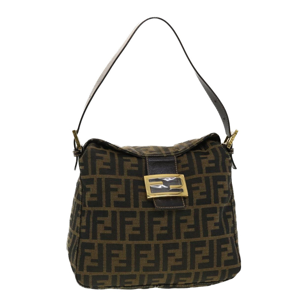 FENDI Zucca Canvas Mamma Baguette Shoulder Bag Nylon Brown Black am4225