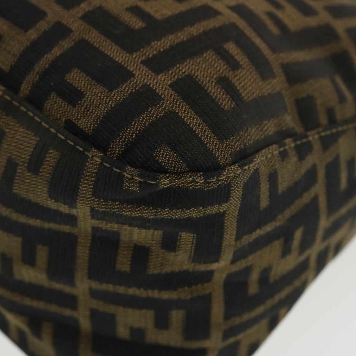 FENDI Zucca Canvas Mamma Baguette Shoulder Bag Nylon Brown Black am4225