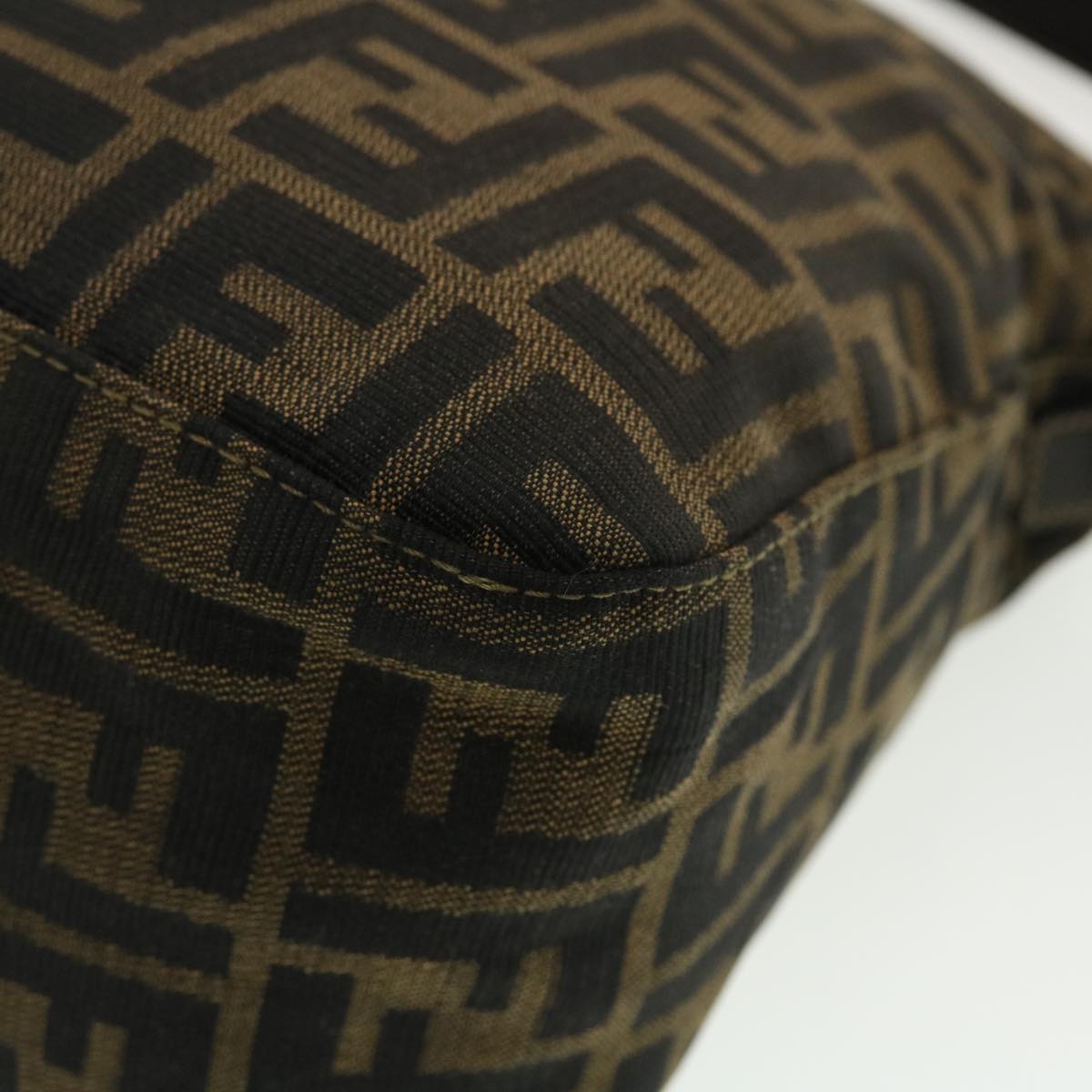 FENDI Zucca Canvas Mamma Baguette Shoulder Bag Nylon Brown Black am4225