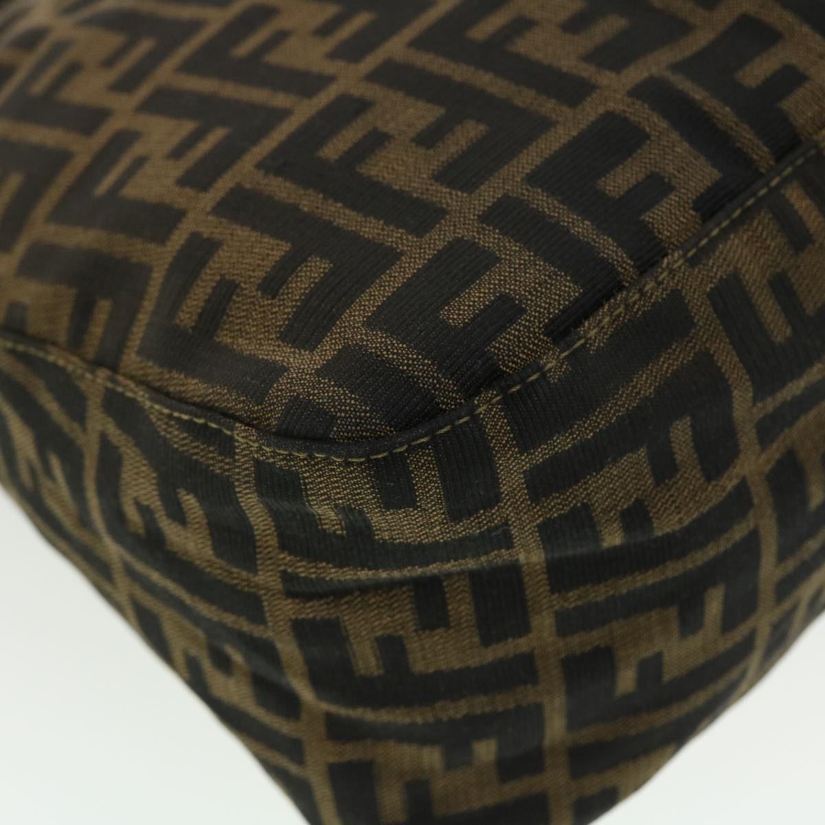 FENDI Zucca Canvas Mamma Baguette Shoulder Bag Nylon Brown Black am4225