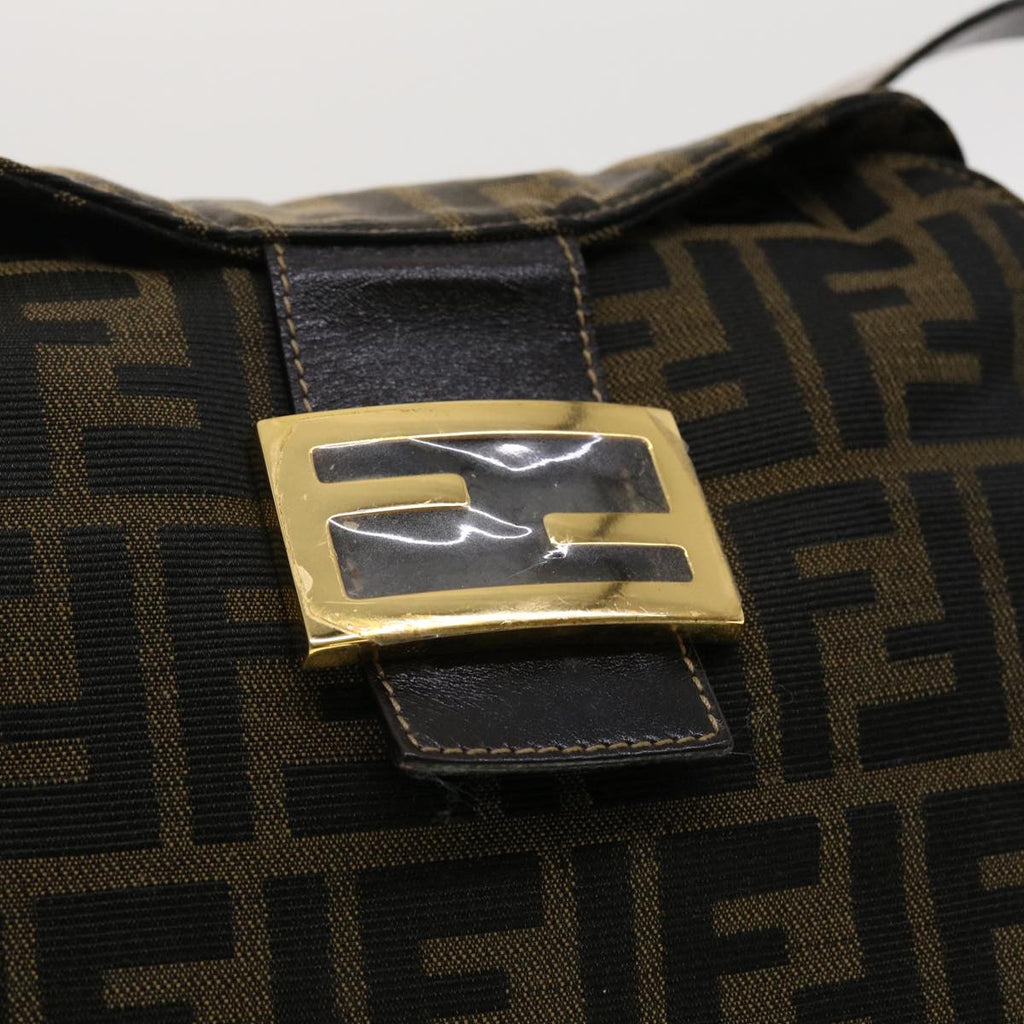 FENDI Zucca Canvas Mamma Baguette Shoulder Bag Nylon Brown Black am4225