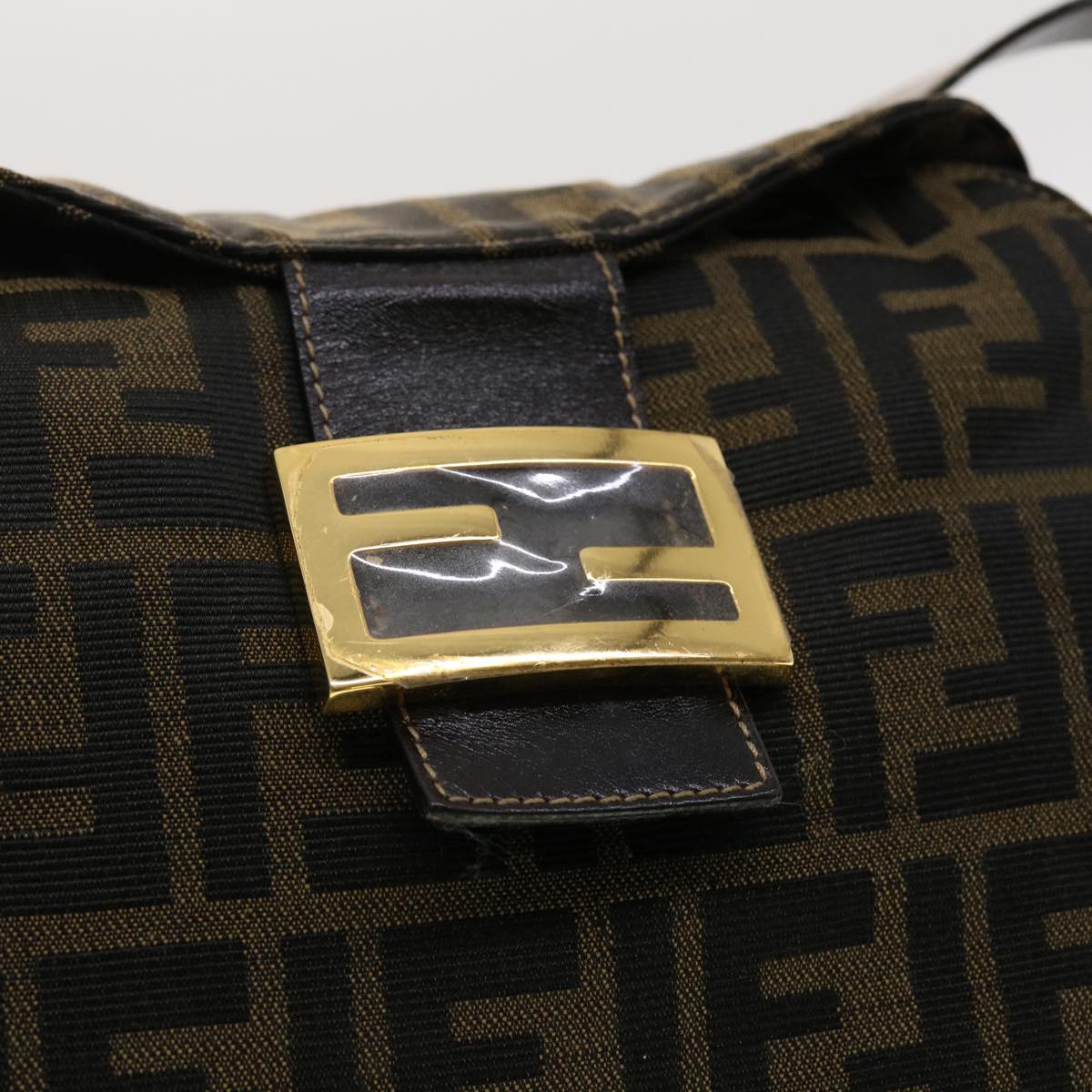 FENDI Zucca Canvas Mamma Baguette Shoulder Bag Nylon Brown Black am4225