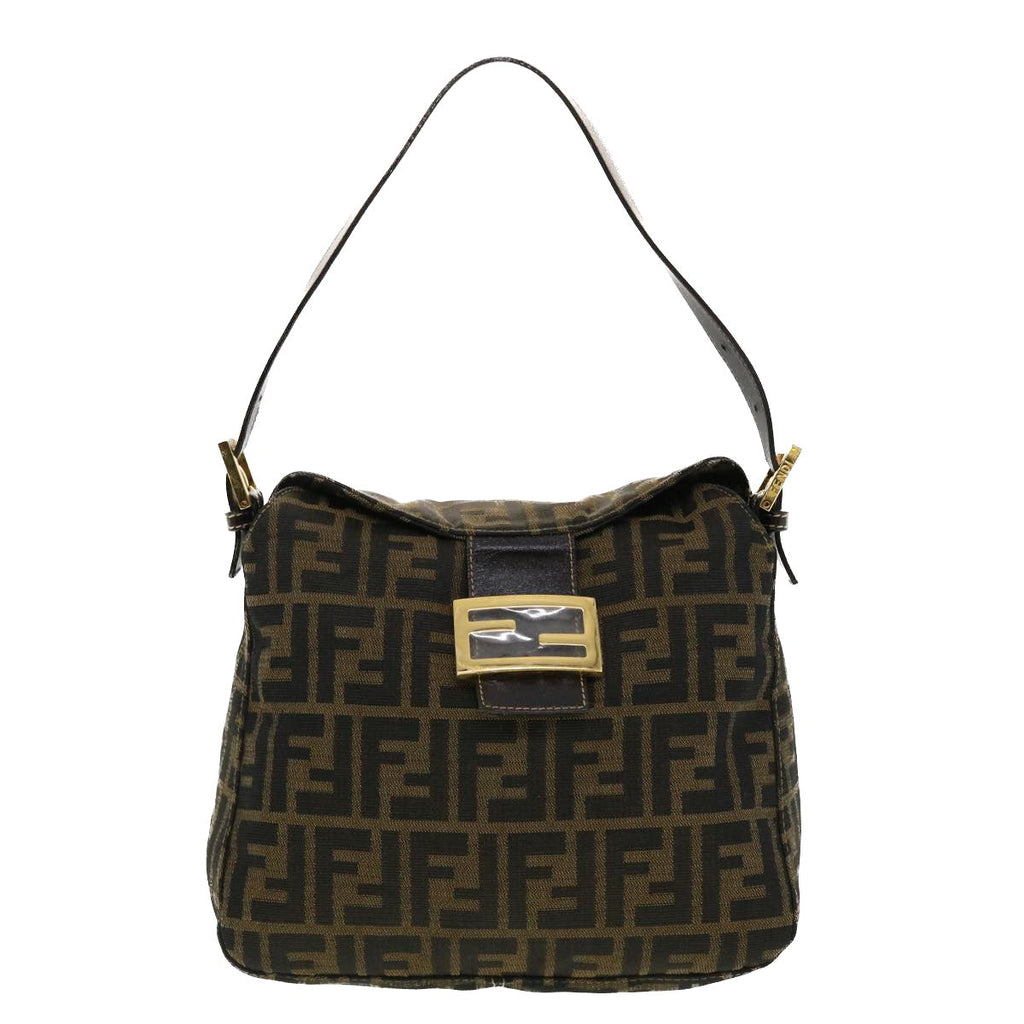 FENDI Zucca Canvas Mamma Baguette Shoulder Bag Nylon Brown Black am4225