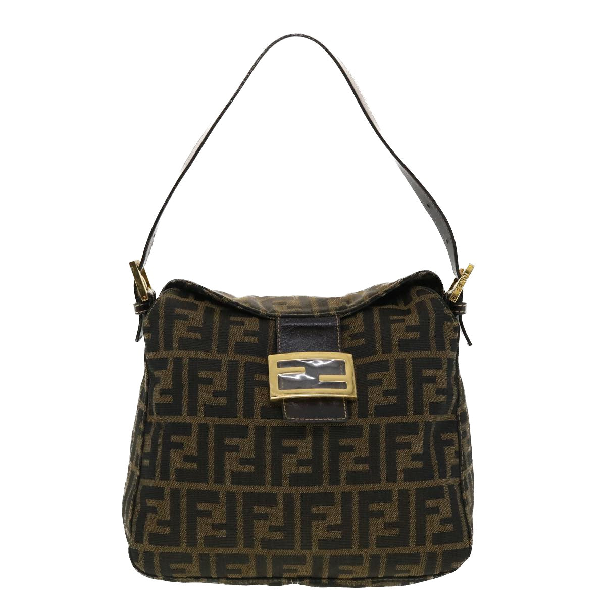 FENDI Zucca Canvas Mamma Baguette Shoulder Bag Nylon Brown Black am4225